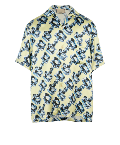 Gucci Unicum Horsebit Shirt, &pound;320, Clothing, Blue/Yellow, Viscose, Front view