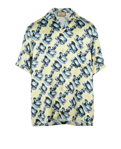 Gucci Unicum Horsebit Shirt, Mens, Viscose, Yellow/Blue, Sz XL, 3*