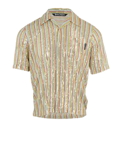 Palm Angels Rainbow Sequin Bowling Shirt, Mens, Poly, Multi, Sz M, 2*