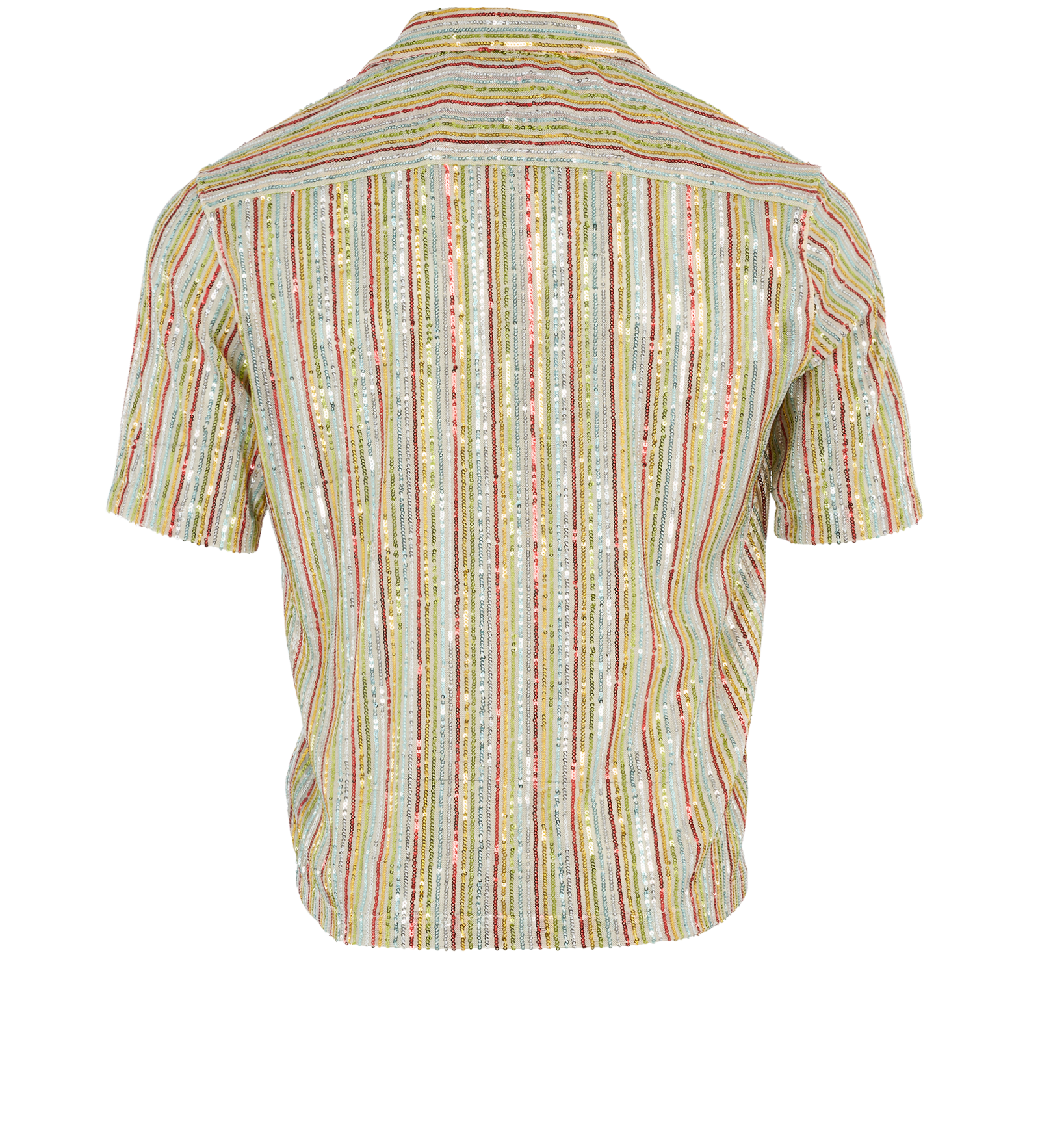 Palm Angels Rainbow Sequin Bowling Shirt, &pound;220, Clothing, Green/Red/Yellow, Polyester (Polymer)/Sequins, Back view