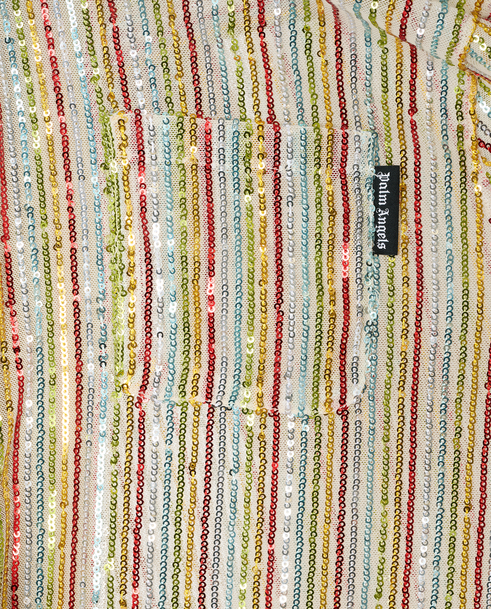 Palm Angels Rainbow Sequin Bowling Shirt, &pound;220, Clothing, Green/Red/Yellow, Polyester (Polymer)/Sequins, Other view