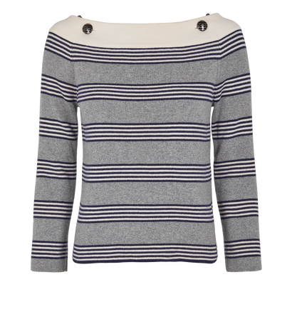 Chanel Striped Long Sleeves Top, &pound;850, Clothing, Grey, Cashmere, Front view