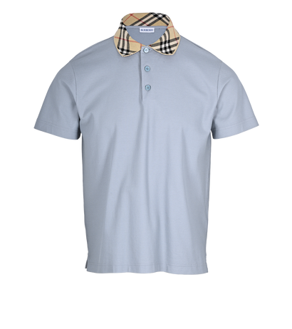 Burberry Check Collar Polo T-Shirt, &pound;195, Clothing, Blue, Cotton, Front view