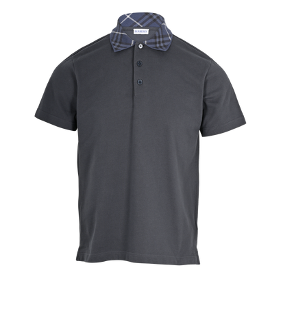 Burberry Check Collar Polo T-Shirt, &pound;195, Clothing, Grey, Cotton, Front view