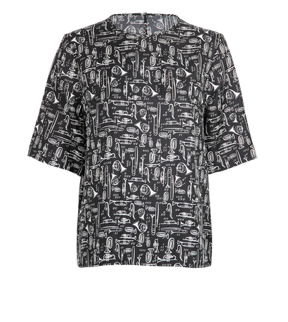 Dolce & Gabbana Trumpets Print Top, &pound;150, Clothing, Black/White, Silk, Front view