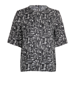 Dolce & Gabbana Trumpets Print Top, Silk, Black/White, UK12, 3*