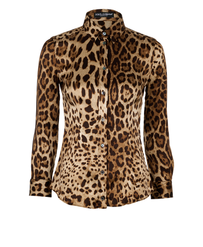 Dolce & Gabbana Leopard Print Shirt, &pound;220, Clothing, Beige/Brown, Silk, Front view