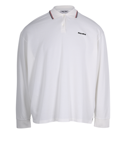Miu Miu Long Sleeve Polo, &pound;320, Clothing, White, Cotton, Front view