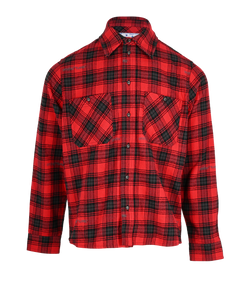 Off White Flannel Shirt, Mens, Cotton, Red, Sz S, 3*