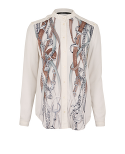 Gucci Printed Shirt, Silk, White/Brown, UK4, 2*