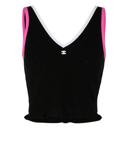 Chanel 24P CC Jacquard Cropped Tank Top, &pound;695, Clothing, Black, Viscose, Front view