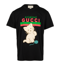 Gucci Cat T-Shirt, Cotton, Black, Sz M, 3*