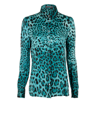 Dolce & Gabbana Leopard Print Shirt, &pound;150, Clothing, Black/Blue, Silk, Front view