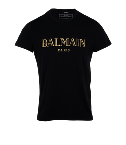 Balmain Logo T-Shirt, Mens, Cotton, Black, Sz M, 3*