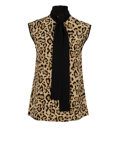 Gucci Leopard Printed Tie-Neck Sleeveless Blouse, &pound;90, Clothing, Beige, Silk, Front view