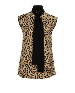 Gucci Leopard Printed Tie-Neck Sleeveless Blouse, Silk, Beige, UK 6, 3*