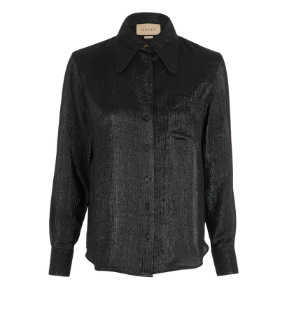 Gucci Metallic Effect Button-Up Blouse, &pound;110, Clothing, Black, Silk, Front view