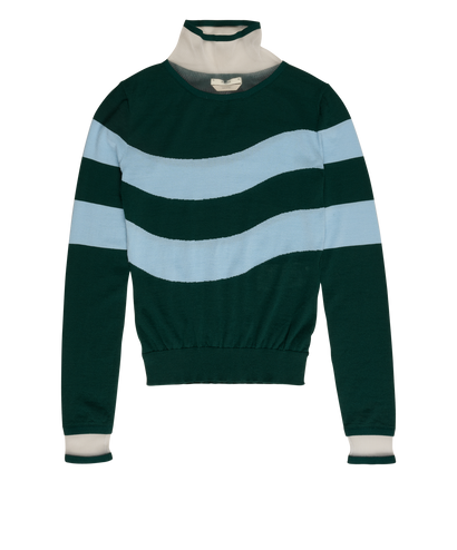 Fendi Mesh High-Neck Striped Top, &pound;150, Clothing, Blue/Grey, Cashmere, Front view