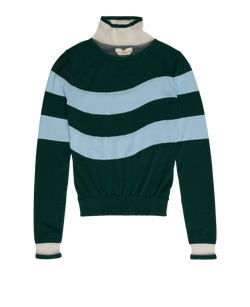 Fendi Mesh High-Neck Striped Top, Cashmere, Blue/Green, UK 4, 3*