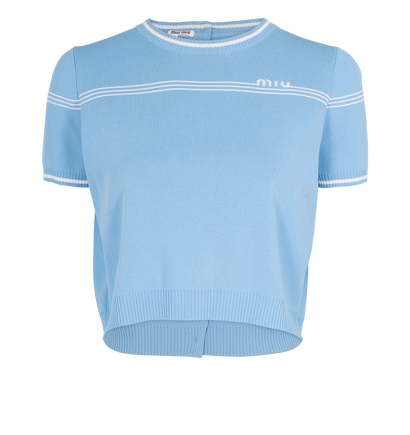 Miu Miu Knitted Cropped Top, &pound;380, Clothing, Blue, Viscose, Front view