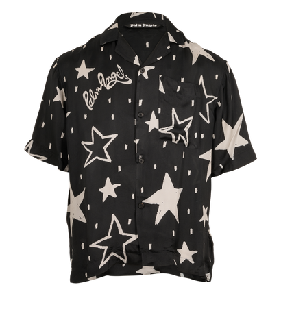 Palm Angels Night Sky Bowling Shirt, &pound;110, Clothing, Black/Cream, Viscose, Front view