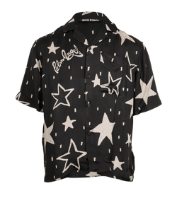 Palm Angels Night Sky Bowling Shirt, Mens, Viscose, Black/Cream, Sz S, 3*