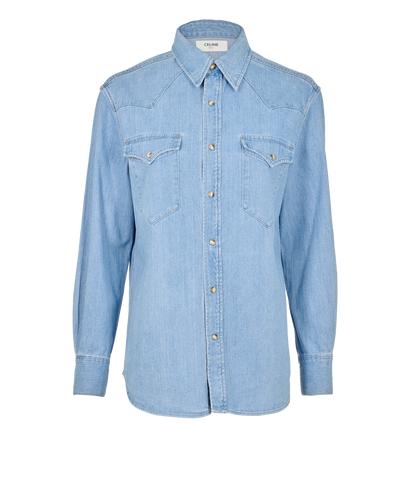 Celine Button-Up Shirt, &pound;320, Clothing, Blue, Cotton, Front view