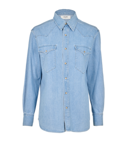 Celine Button-Up Shirt, Cotton, Blue, Sz S, 3*