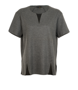 Fendi Tweed Contrast Sleeveless Top, Wool, Black/Grey, Sz L, 2*