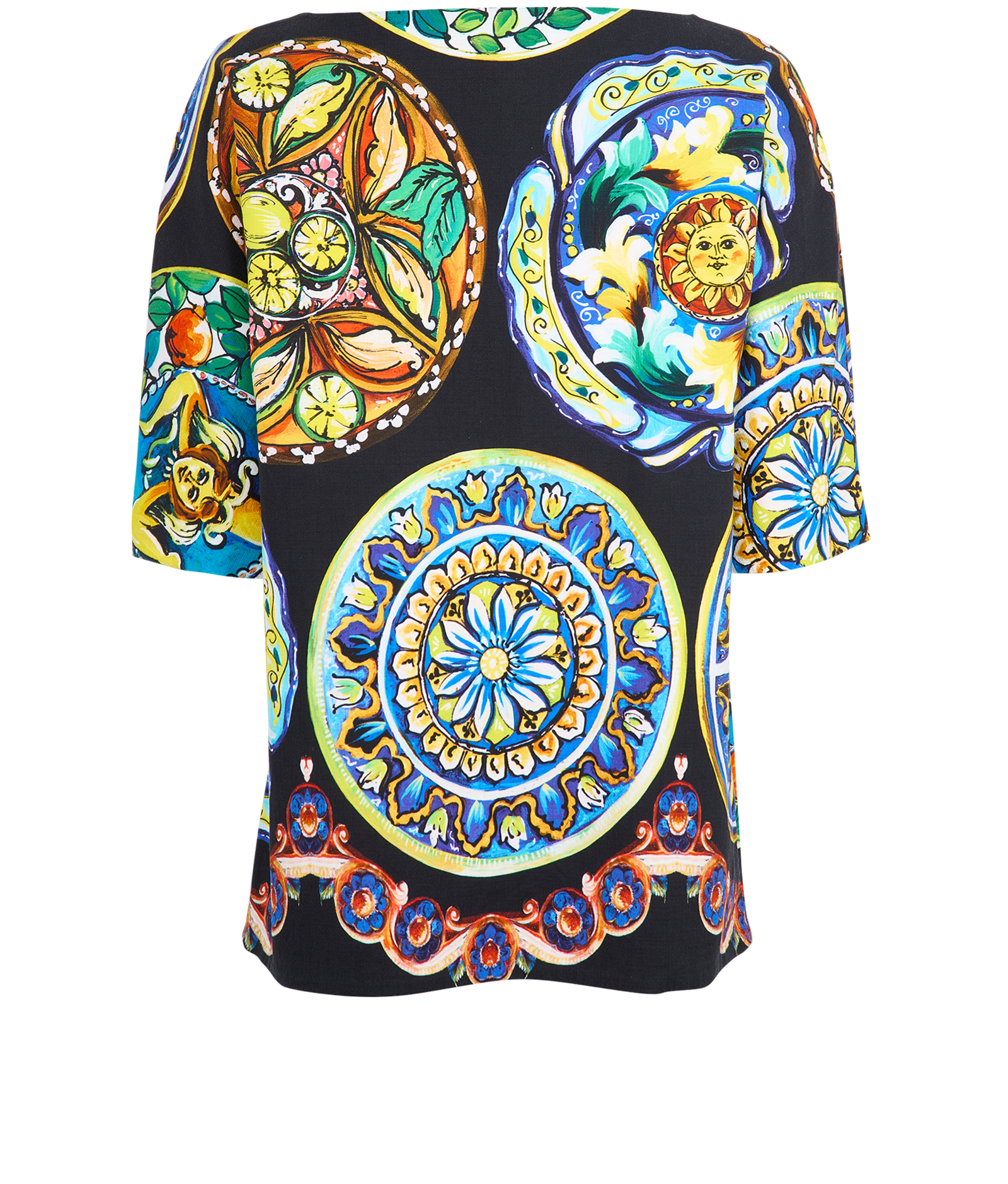 Dolce & Gabbana Majolica Print T-Shirt, &pound;180, Clothing, Black/Green/Yellow, Cotton, Back view