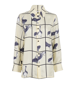 Bottega Veneta Pelican Print Shirt, Silk, Cream, UK8, 3*