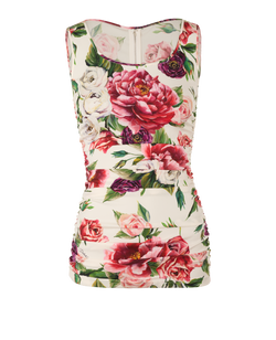 Dolce & Gabbana Sleeveless Peony Top, Silk, White/Pink, UK4, 2*