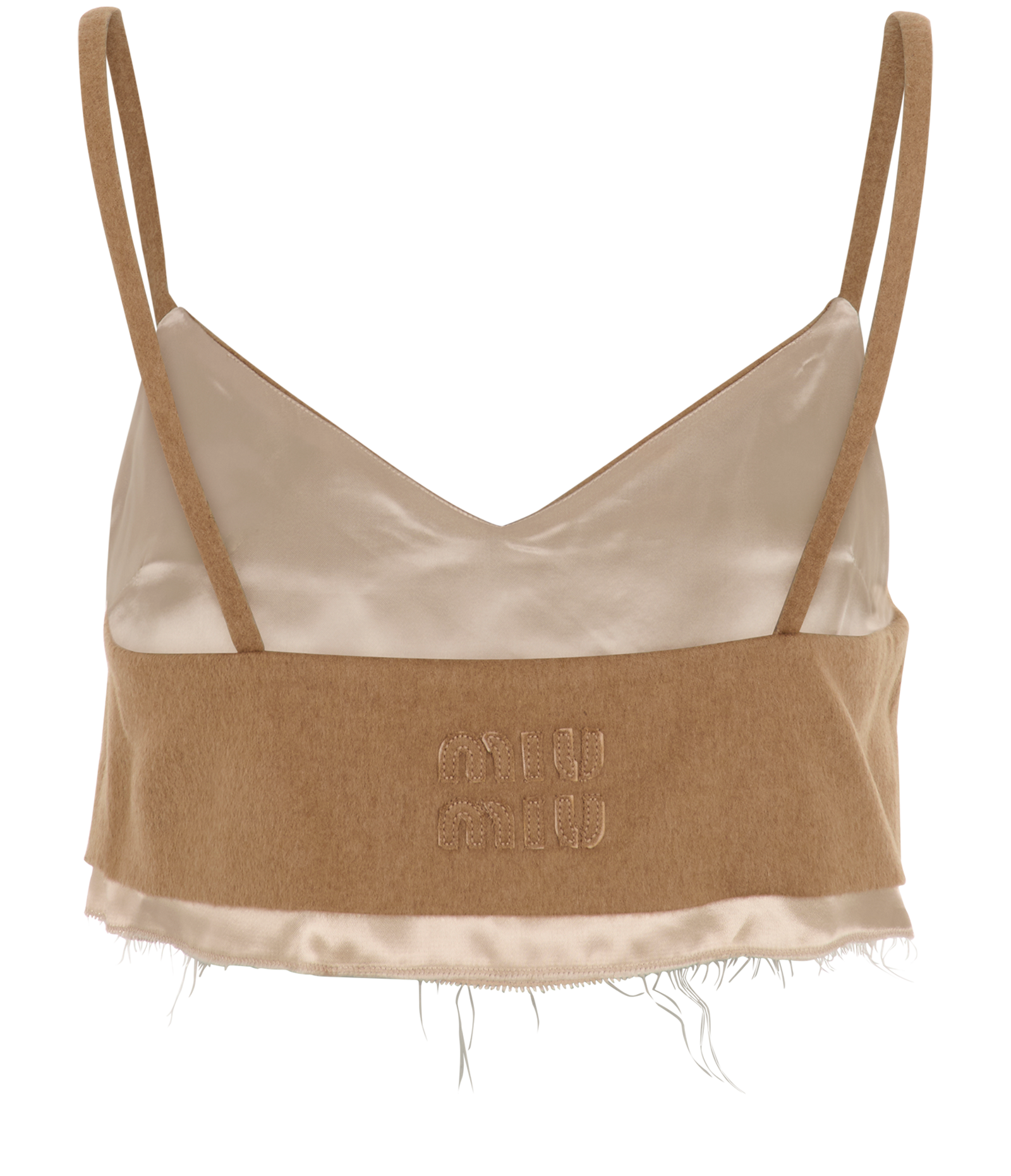 Miu Miu Raw Edge Crop Top, &pound;320, Clothing, Beige, Viscose, Back view