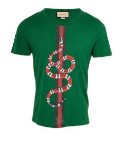 Gucci Snake Print T-Shirt, Mens, Cotton, Green, Sz XS, 3*