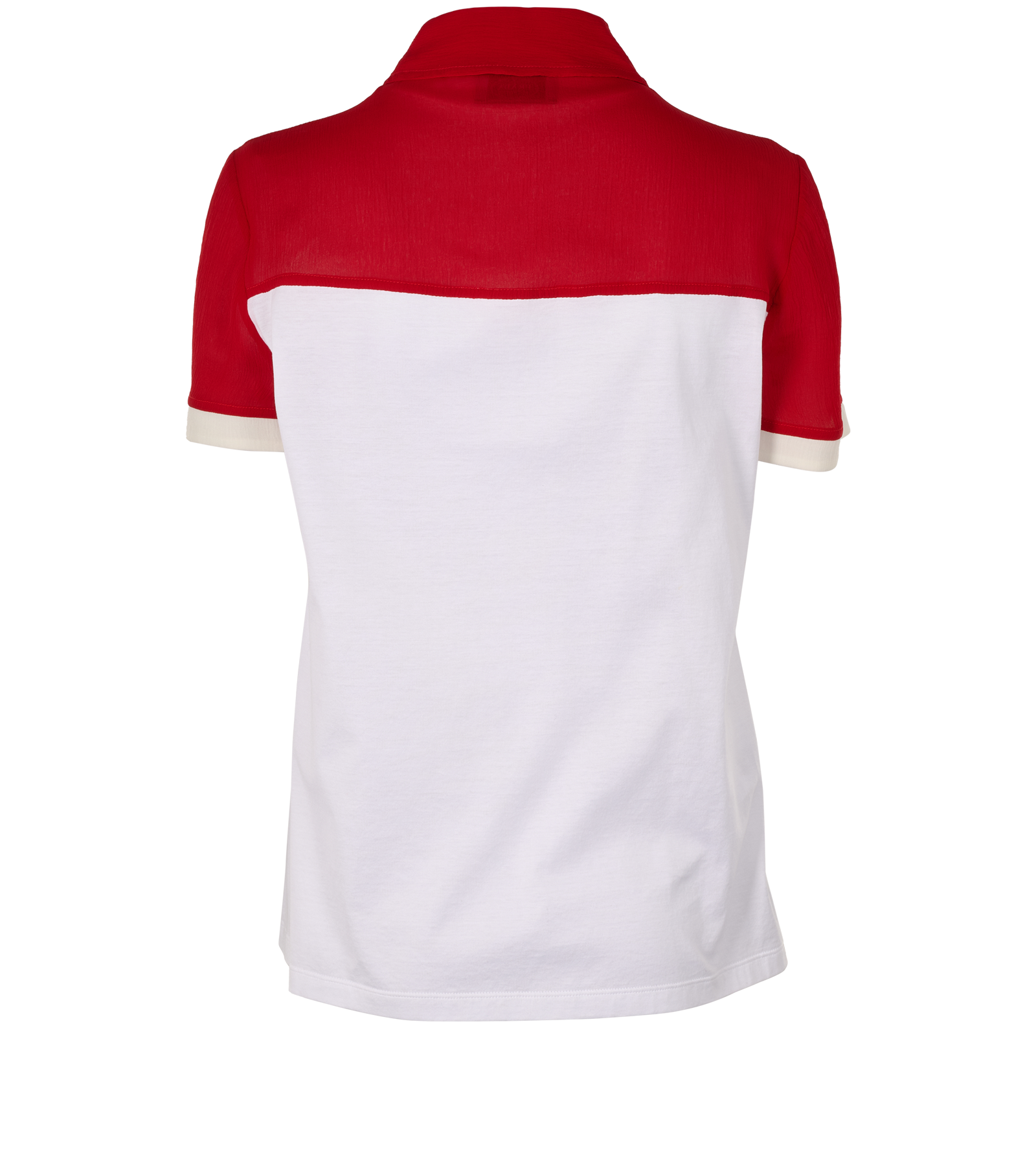 Prada Ruffled Polo Top, &pound;120, Clothing, Blue/Red/White, Cotton/Silk, Back view