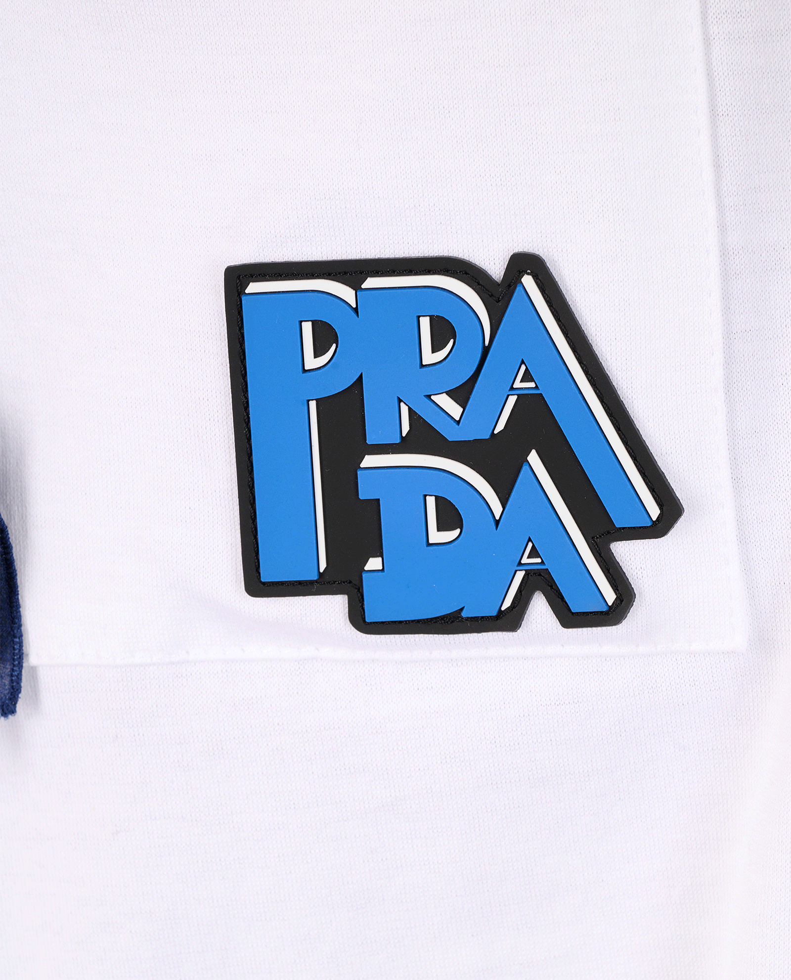 Prada Ruffled Polo Top, &pound;120, Clothing, Blue/Red/White, Cotton/Silk, Other view