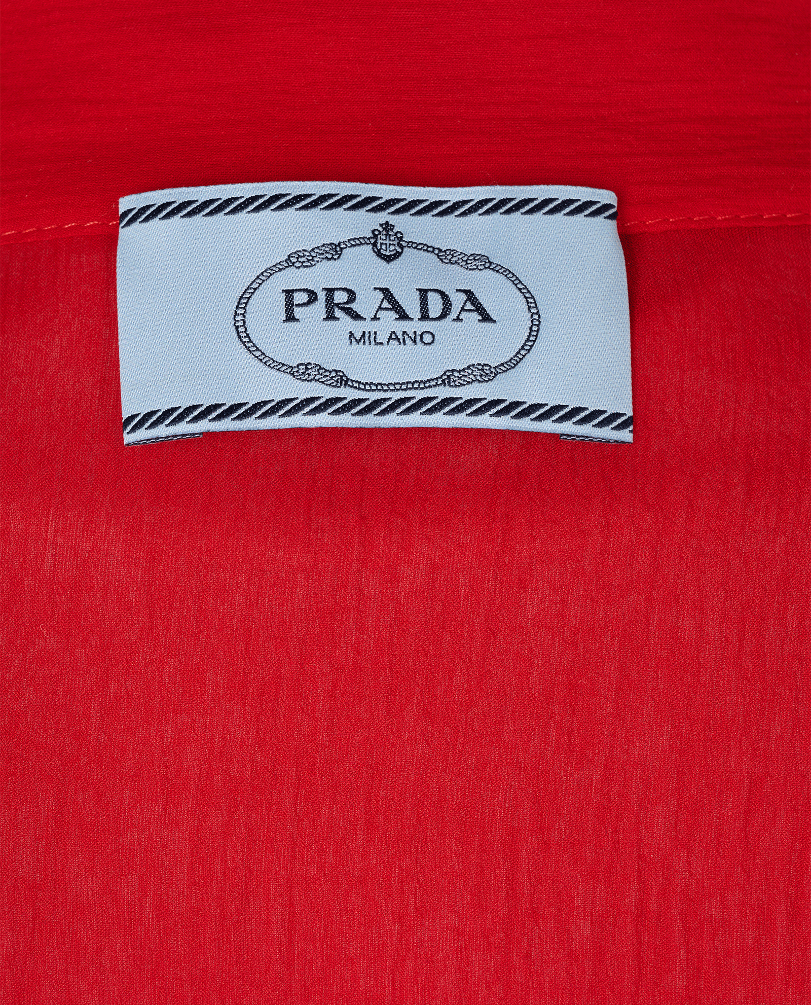 Prada Ruffled Polo Top, &pound;120, Clothing, Blue/Red/White, Cotton/Silk, Other view