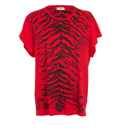 Saint Laurent Animal Print T-Shirt, &pound;125, Clothing, Red, Cotton, Front view