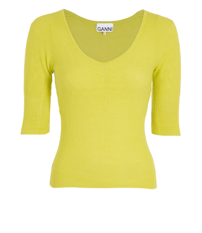Ganni Jacquard Knit Top, &pound;45, Clothing, Yellow, Wool, Front view