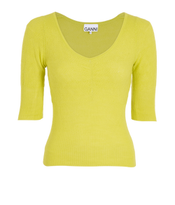 Ganni Jacquard Knit Top, Wool, Yellow, Sz XS, 3*