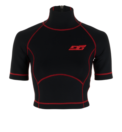 Gucci GG Scuba Crop Top, &pound;190, Clothing, Black/Red, Polyester (Polymer), Front view