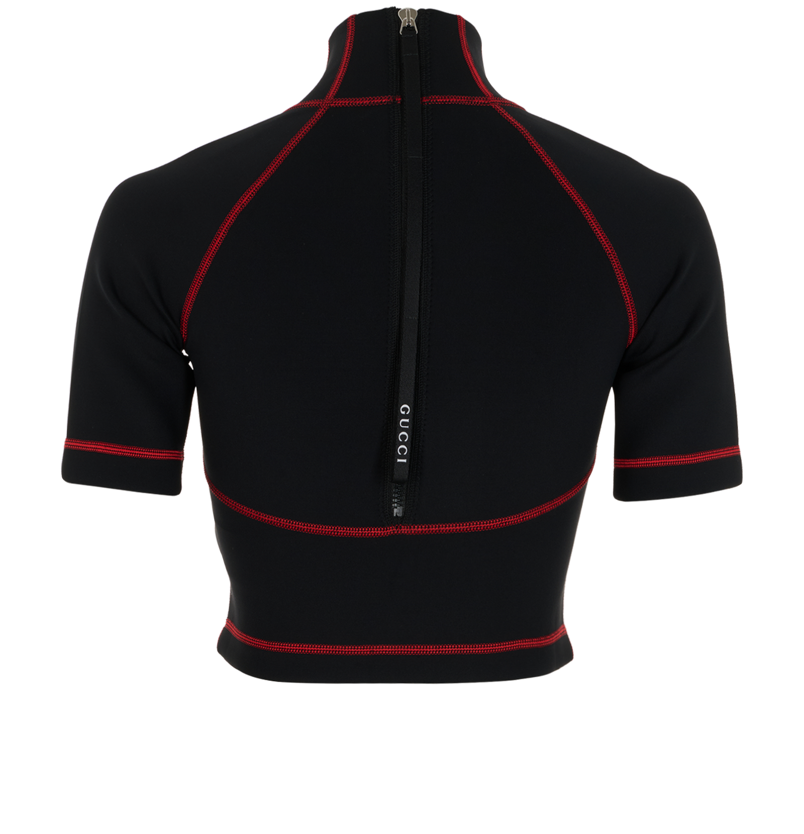 Gucci GG Scuba Crop Top, &pound;190, Clothing, Black/Red, Polyester (Polymer), Back view