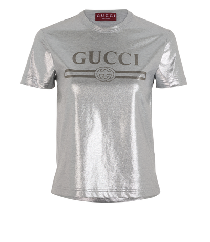 Gucci Laminated Logo T-Shirt, &pound;190, Clothing, Silver, Cotton, Front view