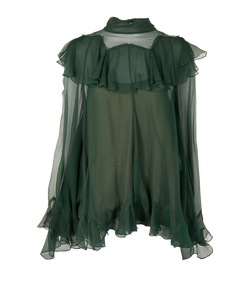 Chloe Ruffles Blouse, Silk, Green, UK12, 3*