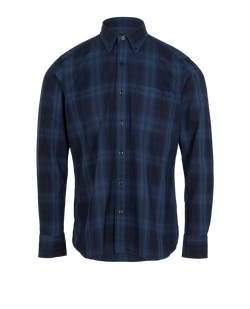 Tom Ford Plaid Button Down Shirt, Mens, Cotton, Blue, Sz S, 2*