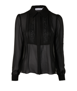 Self-Portrait Lace Pleated Blouse, Poly, Black, UK 8, 3*