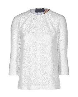 No.21 3/4 Sleeve Lace Top, Cotton, Off White, UK 6