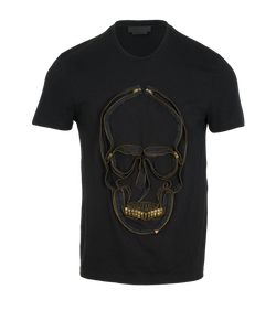 Alexander McQueen Zip-Detail Skull T-Shirt, Mens, Cotton, Black, Sz S, 3*
