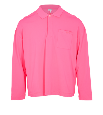 Loewe Long Sleeve Polo Shirt, &pound;230, Clothing, Pink, Polyester Mix, Front view