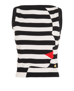 Balmain Striped Top, Viscose/Poly, Blk/White, UK10, 2*